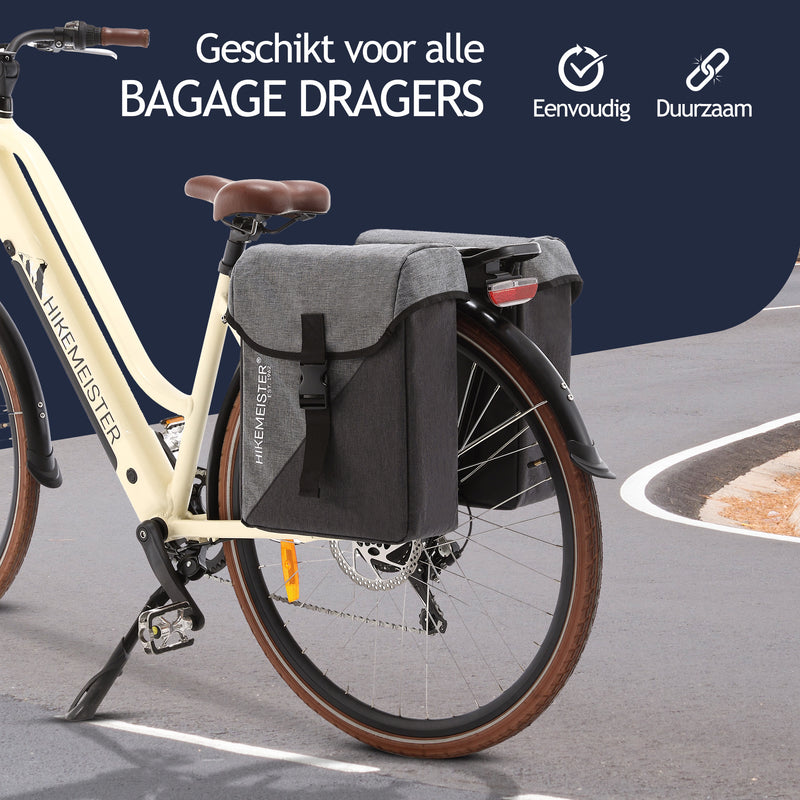 Laden Sie das Bild in Galerie -Viewer, Hikemeister ® Amsterdam - Fietstas Dubbel - Waterafstotend Materiaal - 31L - Grijs – 300D Polyester - Fietstassen elektrische fietsen
