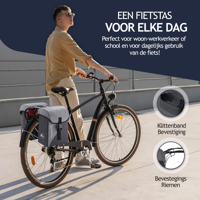 Laden Sie das Bild in Galerie -Viewer, Hikemeister ® Amsterdam - Fietstas Dubbel - Waterafstotend Materiaal - 31L - Grijs – 300D Polyester - Fietstassen elektrische fietsen
