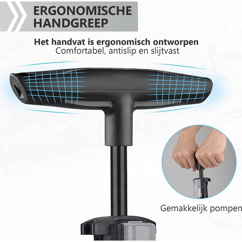 Laden Sie das Bild in Galerie -Viewer, HikeMeister 16 Bar Staande Fietspomp super pump uitvoering - Met Analoge Drukmeter - Dubbele Ventielkop – Zwart
