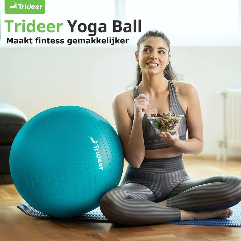 Laden Sie das Bild in Galerie -Viewer, Trideer - extra sterke yoga bal - Turquoise 58-65 cm - Met Pomp - gymnastiekbal, pilatesbal, zitbal voor kantoor, balans, yoga, fitness bal, zwangerschapsbal, balansstoel in de sportschool, thuis of op kantoor

