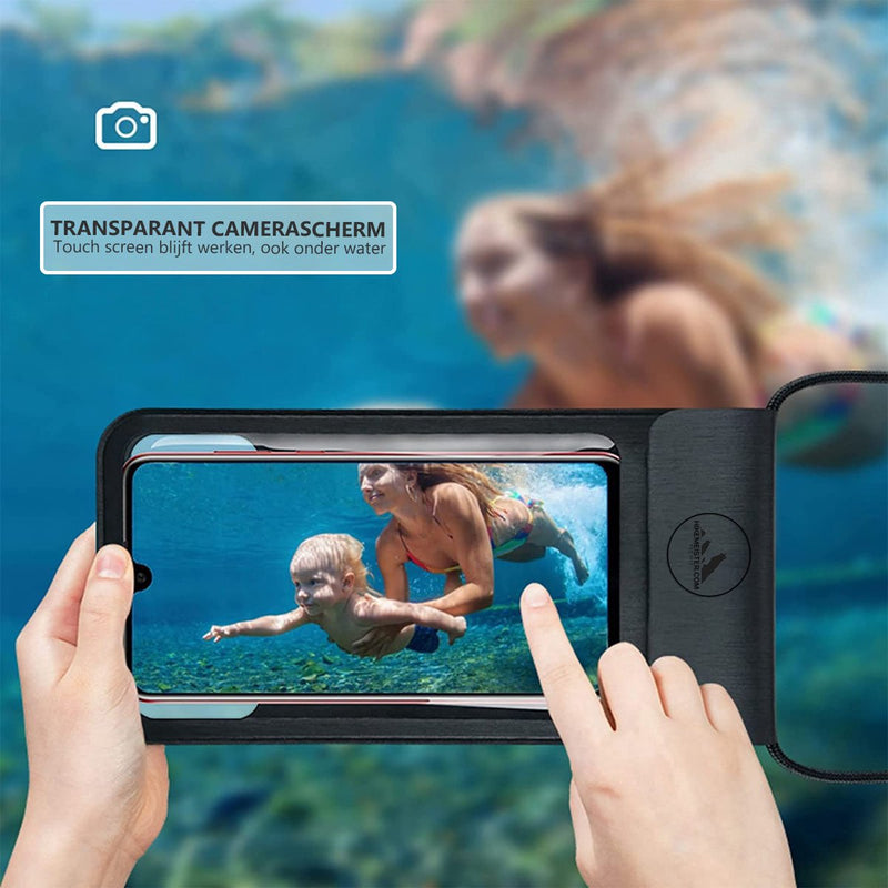 Laden Sie das Bild in Galerie -Viewer, HikeMeister IPX 8 Waterdichte Telefoonhoes Zwart - Onderwater hoesje met koord - Geschikt voor alle Smartphones - Ook voor paspoort &amp; betaalpassen – Waterdichte telefoonzakje – drybags
