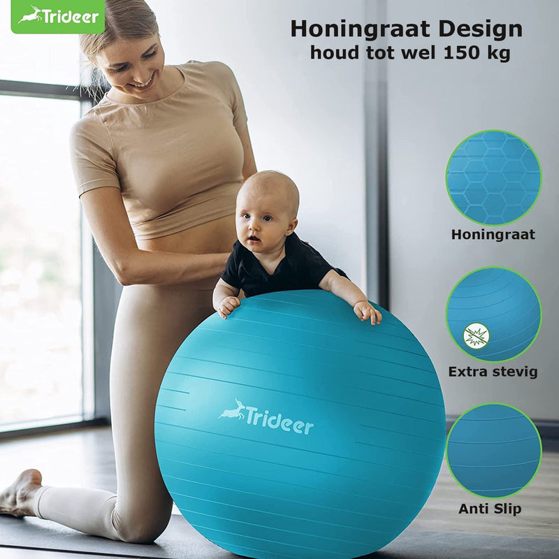Laden Sie das Bild in Galerie -Viewer, Trideer - extra sterke yoga bal - Turquoise 58-65 cm - Met Pomp - gymnastiekbal, pilatesbal, zitbal voor kantoor, balans, yoga, fitness bal, zwangerschapsbal, balansstoel in de sportschool, thuis of op kantoor
