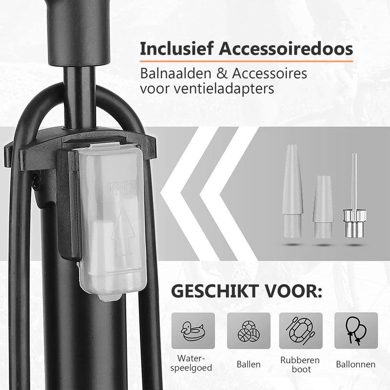 Laden Sie das Bild in Galerie -Viewer, HikeMeister 16 Bar Staande Fietspomp super pump uitvoering - Met Analoge Drukmeter - Dubbele Ventielkop – Zwart
