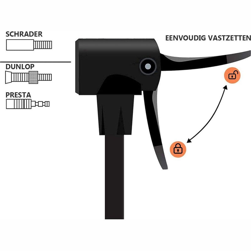 Laden Sie das Bild in Galerie -Viewer, HikeMeister 16 Bar Staande Fietspomp super pump uitvoering - Met Analoge Drukmeter - Dubbele Ventielkop – Zwart
