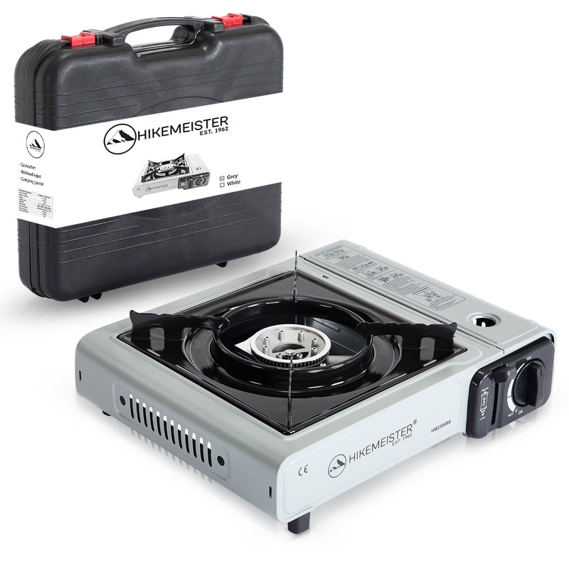 Laden Sie das Bild in Galerie -Viewer, Hikemeister® Campingkocher 1 Brenner 2200 KW tragbar - Grau
