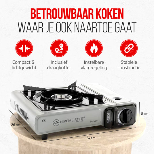 Hikemeister® Campingkocher 1 Brenner 2200 KW tragbar - Grau