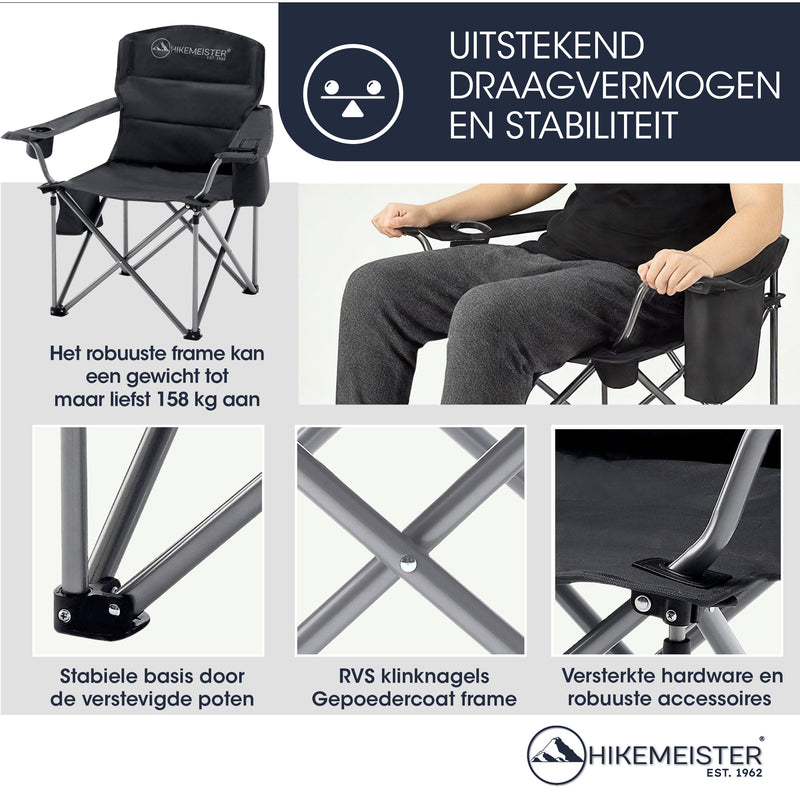 Laden Sie das Bild in Galerie -Viewer, Hikemeister ® XXL Campingstoel, opvouwbare klapstoel tot 158 kg,
