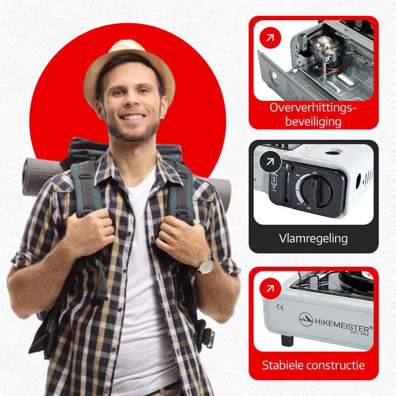 Laden Sie das Bild in Galerie -Viewer, Hikemeister® Campingkocher 1 Brenner 2200 KW tragbar - Grau
