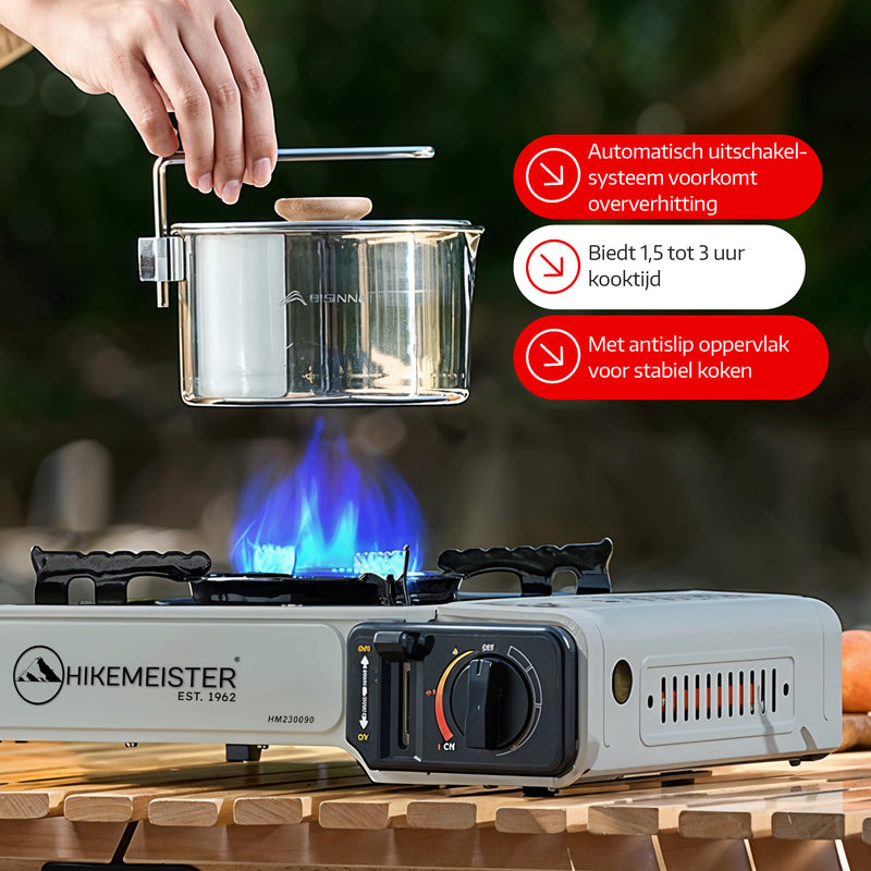 Laden Sie das Bild in Galerie -Viewer, Hikemeister® Campingkocher 1 Brenner 2200 KW tragbar - Grau
