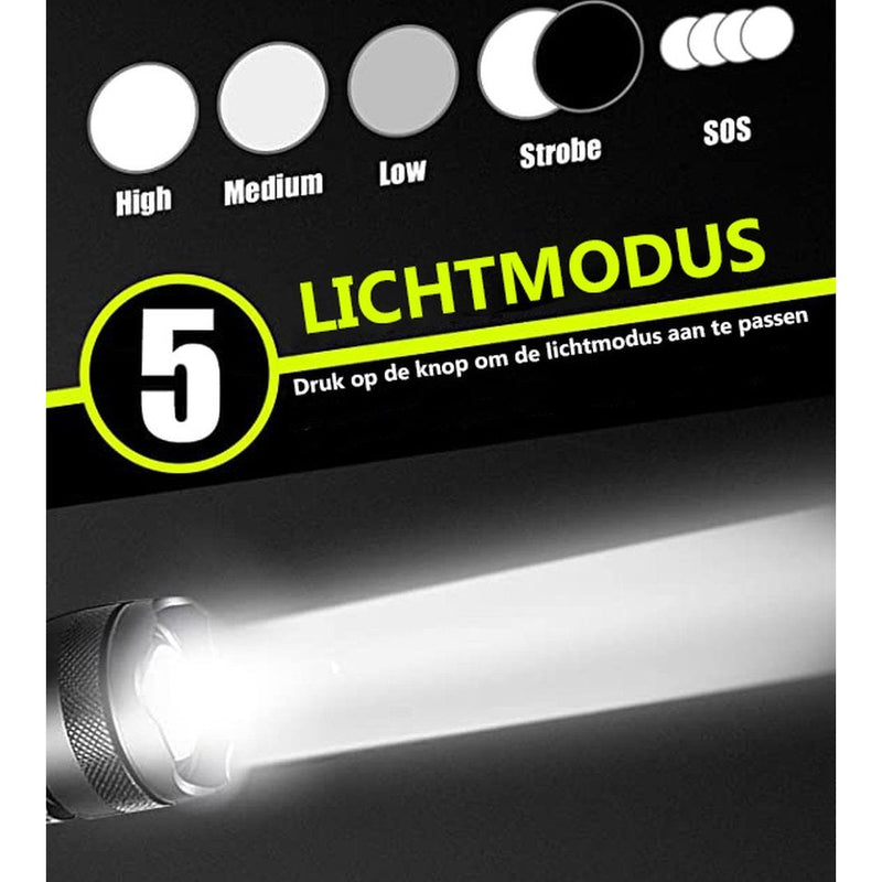 Laden Sie das Bild in Galerie -Viewer, Hikemeister ® PRO Militaire LED Zaklamp - USB-C Oplaadbaar - 3000 lumen - 5000mAh Batterij - met holster -2 Jaar Garantie!
