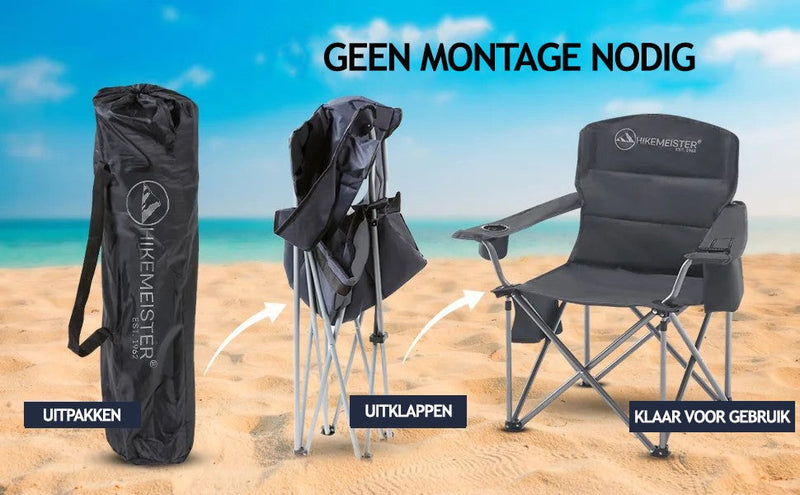 Laden Sie das Bild in Galerie -Viewer, Hikemeister ® XXL Campingstoel, opvouwbare klapstoel tot 158 kg, gevoerd met geisoleerde bekerhouders, vis stoel met armleuningen, buitenstoel, Grijs , vouwstoel met draagtas
