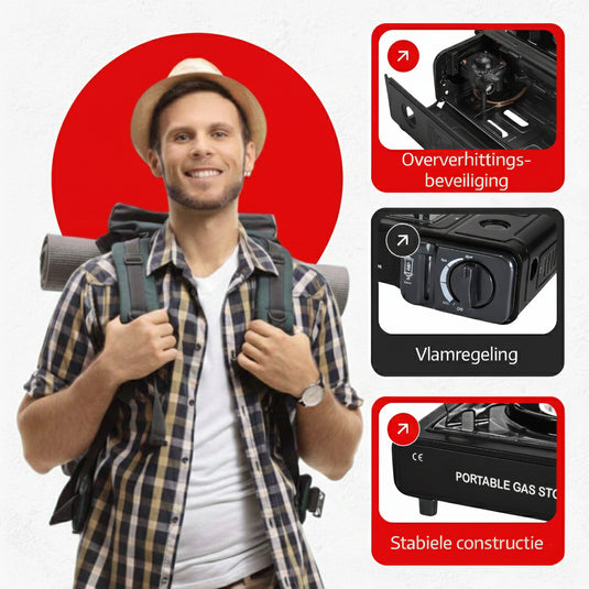 Hikemeister ® camping kooktoestel 1 pit 2200 KW draagbaar - Zwart