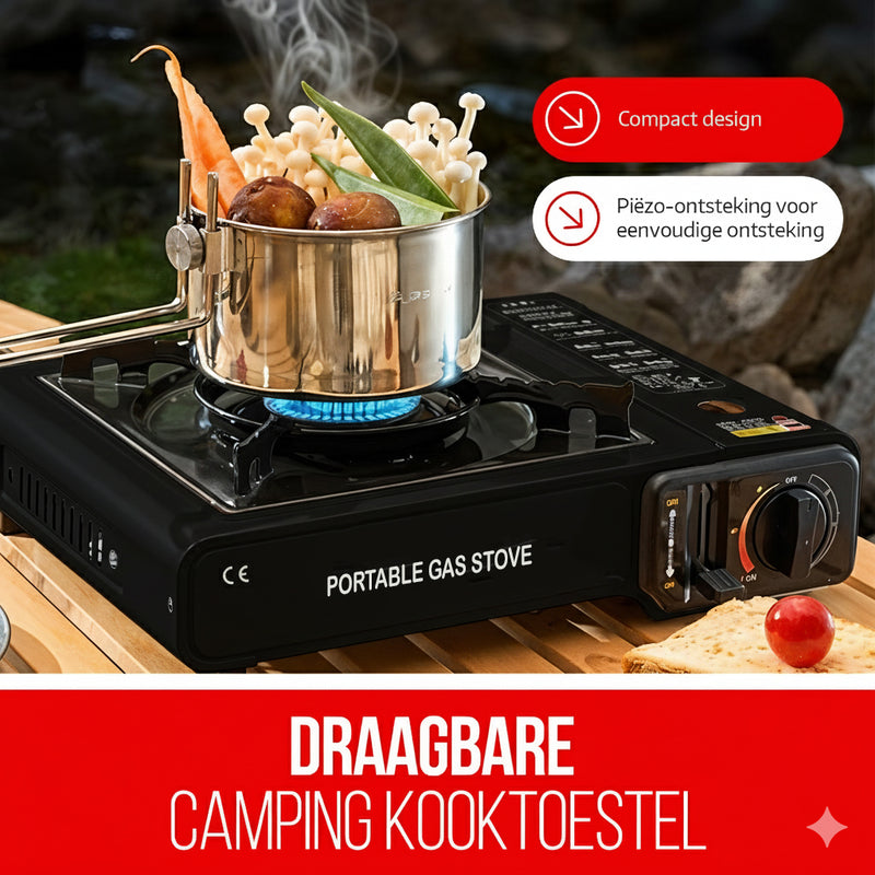 Laden Sie das Bild in Galerie -Viewer, Hikemeister ® camping kooktoestel 1 pit 2200 KW draagbaar - Zwart
